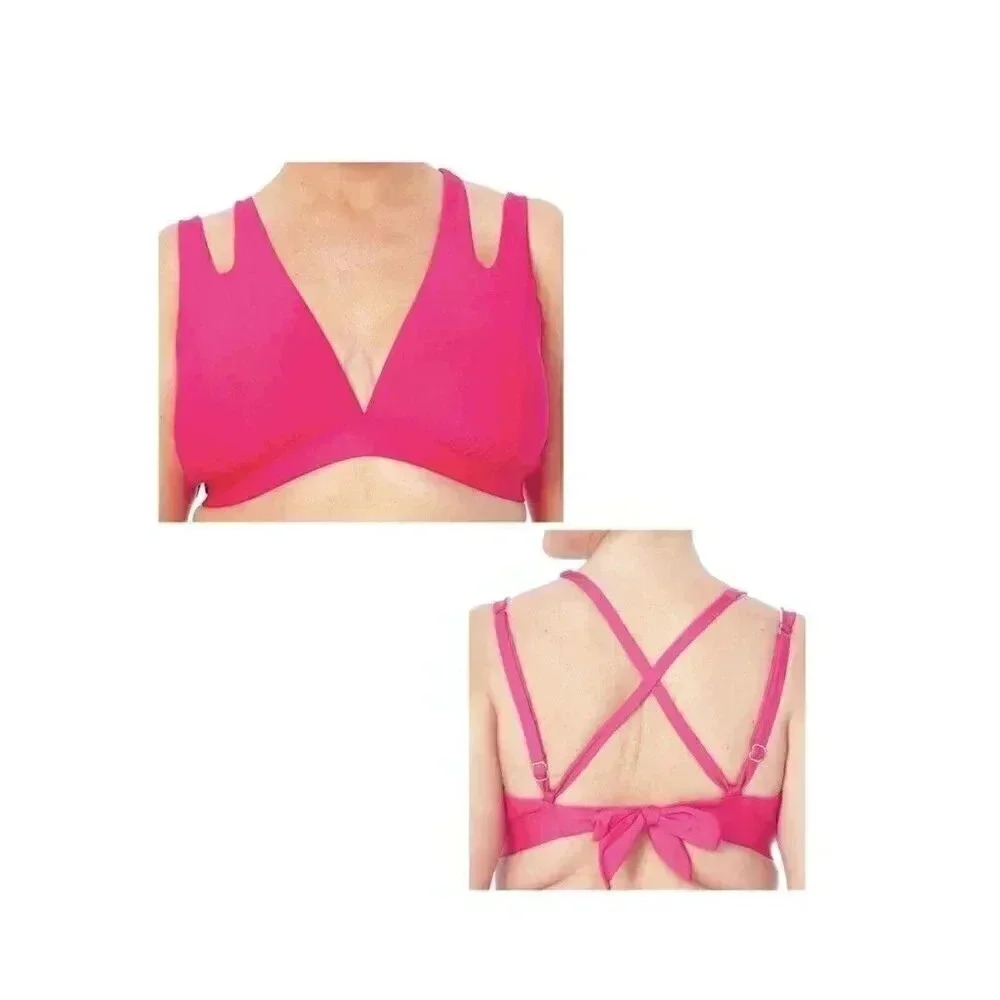 Time And Tru Fushsia Pink Cutout Bikini Swim Top Size L Swimsuit Swimwear
